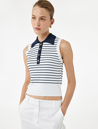 Regular Fit Kolsuz Yarım Düğmeli Polo Yaka Triko Bluz