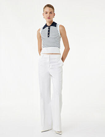 Regular Fit Kolsuz Yarım Düğmeli Polo Yaka Triko Bluz