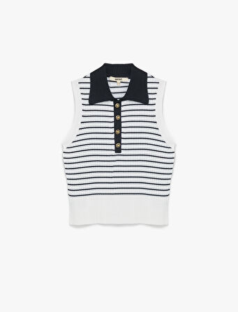 Regular Fit Kolsuz Yarım Düğmeli Polo Yaka Triko Bluz