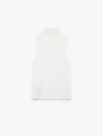 Dik Yaka Saç Örgü Dokulu Kolsuz Triko Bluz