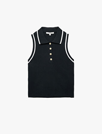 Regular Fit Düğmeli Kolsuz Polo Yaka Triko Bluz