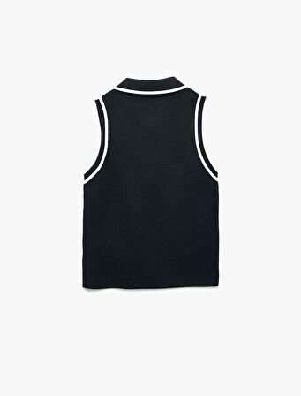 Regular Fit Düğmeli Kolsuz Polo Yaka Triko Bluz