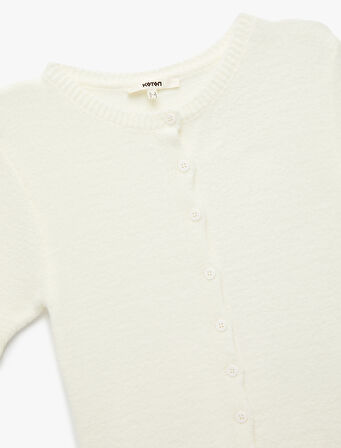 Regular Fit Kısa Kollu Bisiklet Yaka Düğmeli Triko Hırka