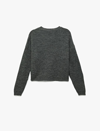 Uzun Kollu Bisiklet Yaka Triko Basic Kazak