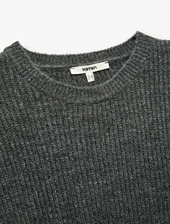 Uzun Kollu Bisiklet Yaka Triko Basic Kazak