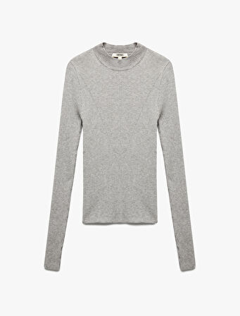 Hafif Dik Yaka Uzun Kollu Triko Kazak