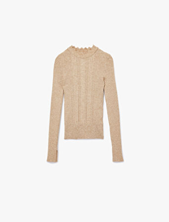 Uzun Kollu Dik Yaka Triko Kazak