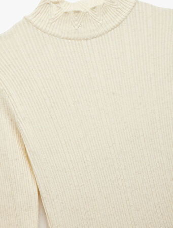 Fırfır Detaylı Dik Yaka Uzun Kollu Triko Kazak