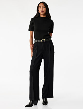 Regular Fit Kısa Kollu Hafif Dik Yaka Triko Kazak