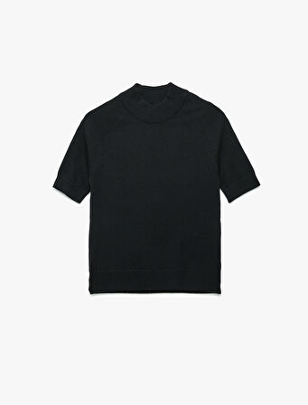 Rayon Kumaş Kısa Kollu Dik Yaka Triko Kazak