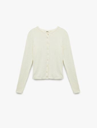 Uzun Kollu Bisiklet Yaka Düğmeli Peluş Triko Hırka