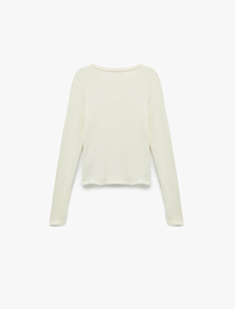 Uzun Kollu Bisiklet Yaka Düğmeli Peluş Triko Hırka