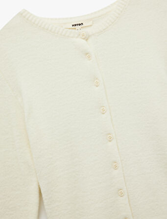 Uzun Kollu Bisiklet Yaka Düğmeli Peluş Triko Hırka