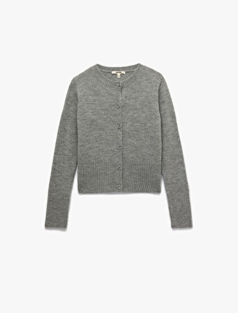 Düğmeli Uzun Kollu Bisiklet Yaka Triko Hırka