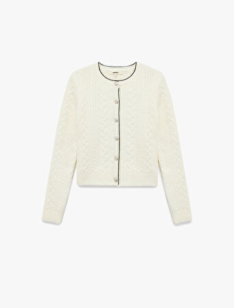 Saç Örgü Dokulu Uzun Kollu Bisiklet Yaka Triko Hırka