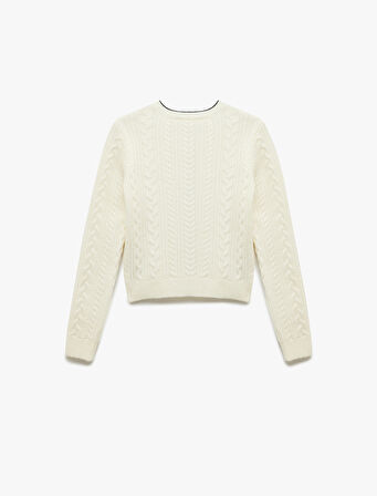 Saç Örgü Dokulu Uzun Kollu Bisiklet Yaka Triko Hırka