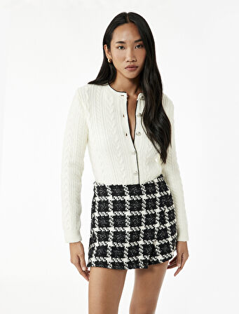 Saç Örgü Dokulu Uzun Kollu Bisiklet Yaka Triko Hırka