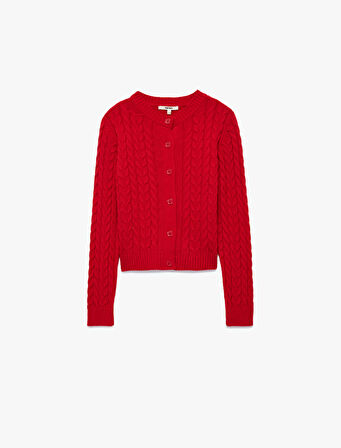 Uzun Kollu Bisiklet Yaka Düğmeli Saç Örgü Hırka