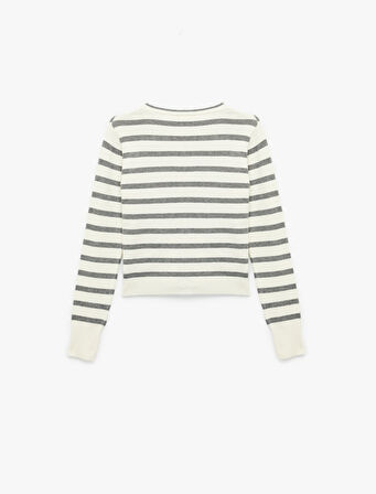 Uzun Kollu Bisiklet Yaka Çizgili Triko Hırka