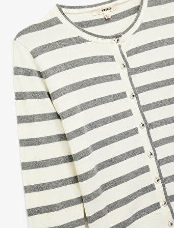 Uzun Kollu Bisiklet Yaka Çizgili Triko Hırka