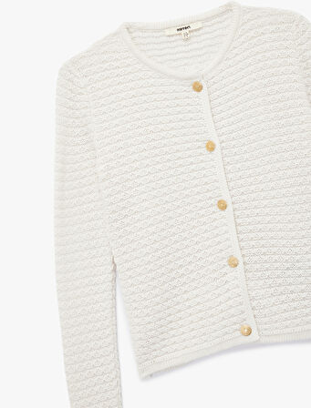 Uzun Kollu Bisiklet Yaka Düğmeli Triko Hırka