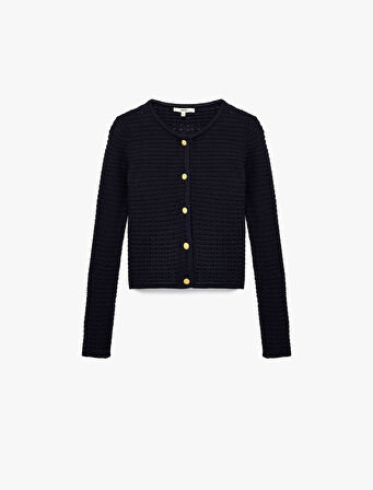 Uzun Kollu Bisiklet Yaka Düğmeli Triko Hırka