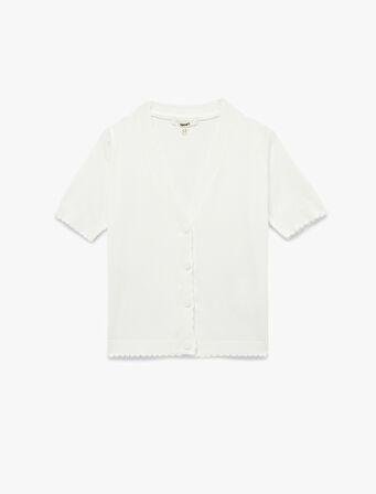 Düğmeli Kısa Kollu V Yaka Triko Hırka