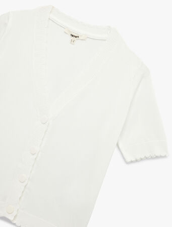 Düğmeli Kısa Kollu V Yaka Triko Hırka