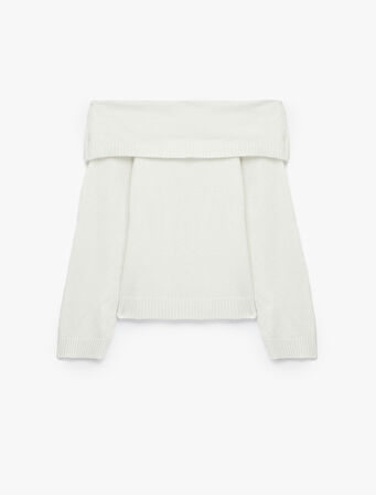 Uzun Kollu Omzu Açık Triko Kazak