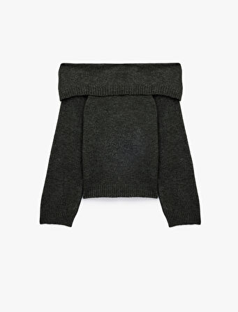 Uzun Kollu Omzu Açık Triko Kazak