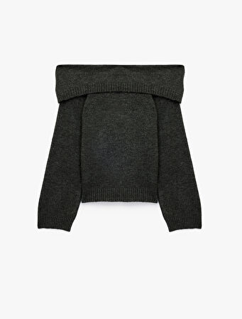 Uzun Kollu Omzu Açık Triko Kazak