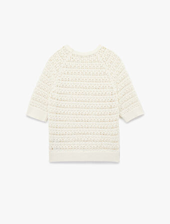 Kısa Kollu Bisiklet Yaka Boncuk İşlemeli Ajurlu Örgü Kazak