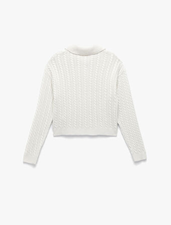 Regular Fit Uzun Kollu Düğmeli Saç Örgü Polo Yaka Kazak