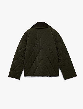 Uzun Kollu Fermuarlı Cep Detaylı Klasik Yaka Kapitone Ceket