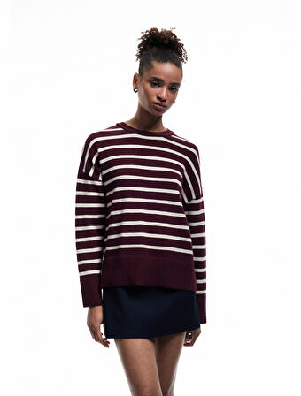 Çizgili Bisiklet Yaka Triko Kazak