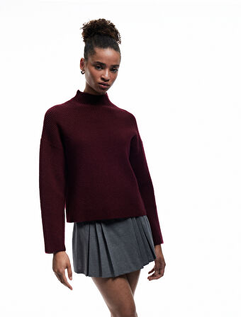 Dik Yaka Uzun Kollu Rahat Kalıp Basic Triko Kazak