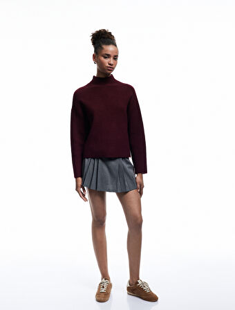 Dik Yaka Uzun Kollu Rahat Kalıp Basic Triko Kazak