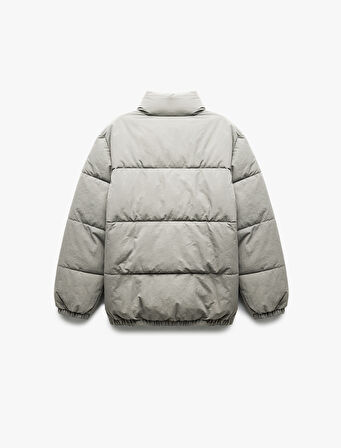 Dik Yaka Cep Detaylı Fermuarlı Kışlık Şişme Mont