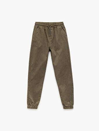 Beli Bağcıklı Cep Detaylı Pamuklu Gabardin Jogger Pantolon