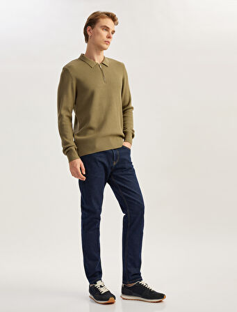 Uzun Kollu Polo Yaka Yarım Fermuarlı Triko Kazak