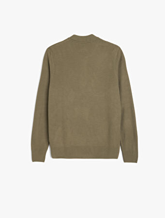 Uzun Kollu Polo Yaka Yarım Fermuarlı Triko Kazak