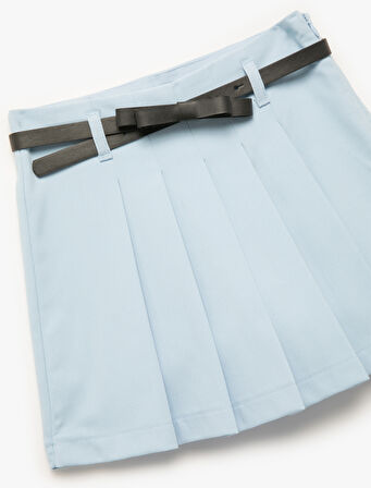 Kemer Detaylı Pileli Viskon Karışımlı Şort Etek