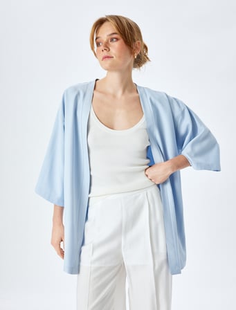 Gizli Cepli Viskon 3/4 Kol Oversize Kimono