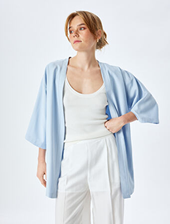 Gizli Cepli Viskon 3/4 Kol Oversize Kimono