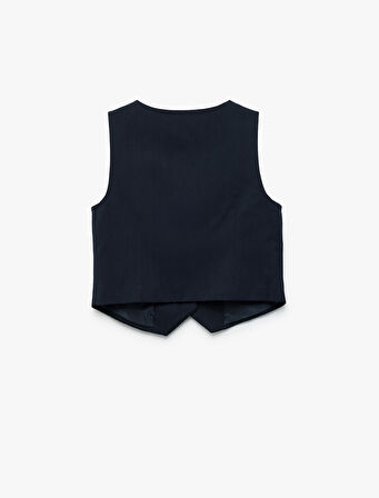 V Yaka Kolsuz Viskon Karışımlı Düğmeli Basic Yelek