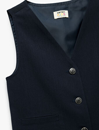 V Yaka Kolsuz Viskon Karışımlı Düğmeli Basic Yelek