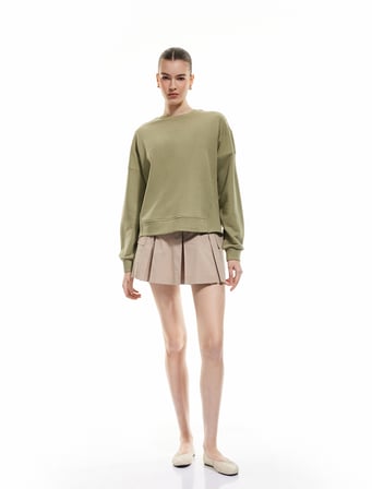 Üç İplik Uzun Kollu Bisiklet Yaka Basic Sweatshirt