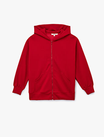 Cepli Tam Fermuarlı Kapüşonlu Sweatshirt