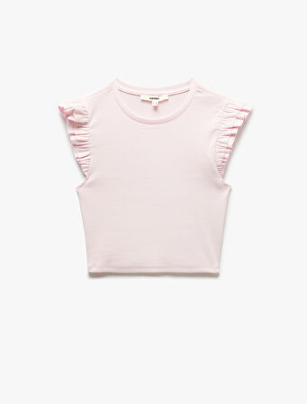 Pamuklu Bisiklet Yaka Slim Fit Fırfırlı Kolsuz Tişört