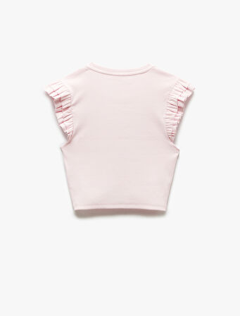 Pamuklu Bisiklet Yaka Slim Fit Fırfırlı Kolsuz Tişört